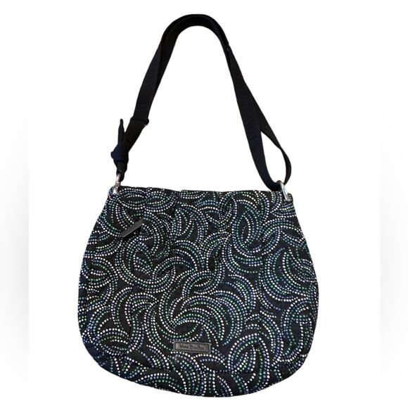 Vera Bradley Handbags - Vera Bradley Hadley Crossbody Bag with Kiev Swirls Black/Green Adjustable Strap